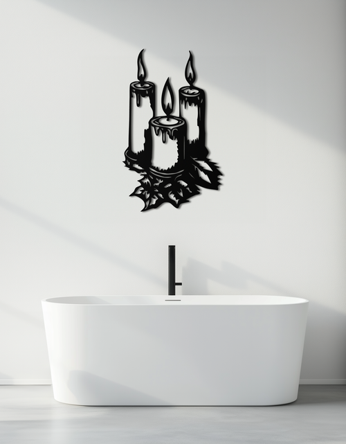 Load image into Gallery viewer, Three Candle Silhouette Metal Wall Art – Elegant Festive Decor for Cozy Interiors- KAF687
