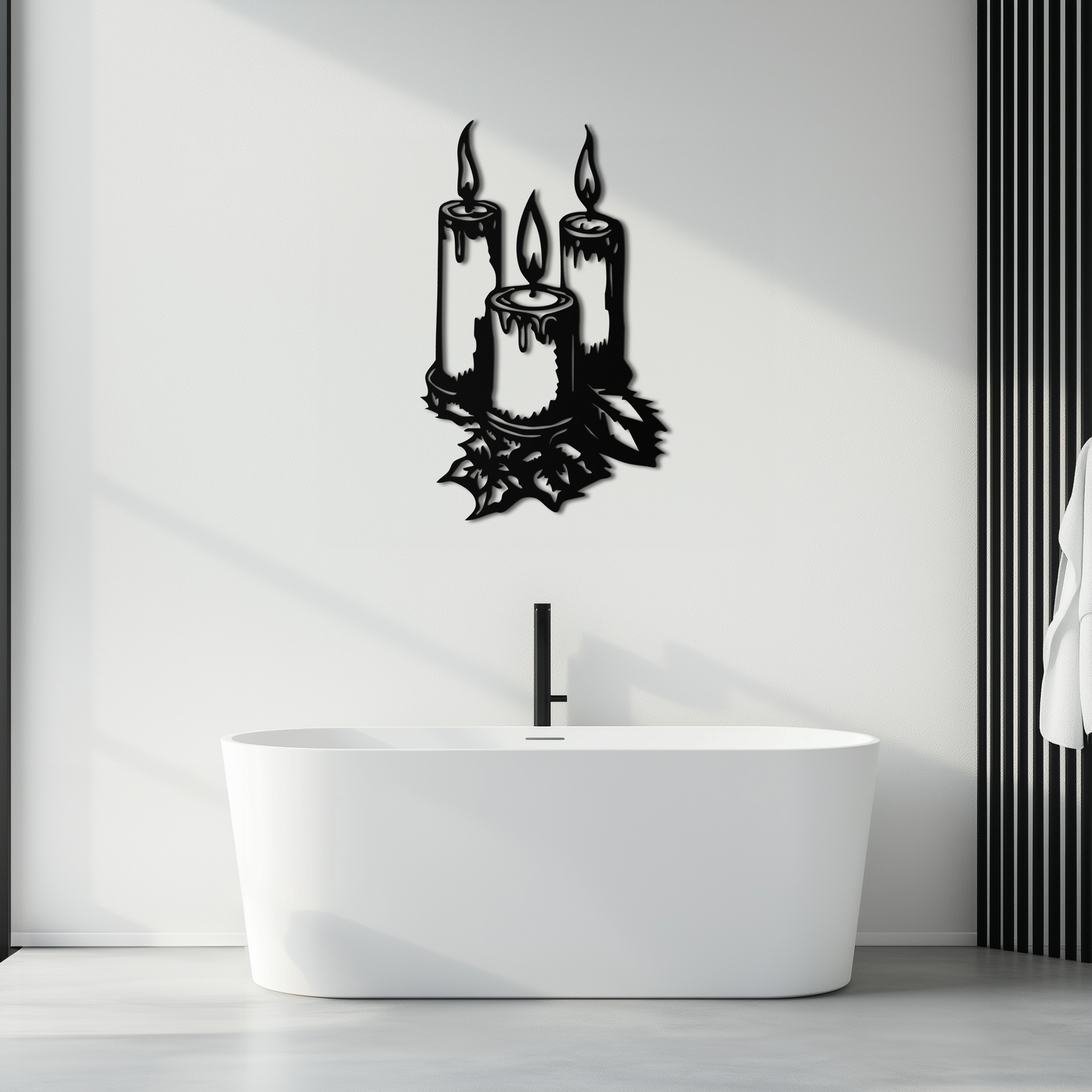 Three Candle Silhouette Metal Wall Art – Elegant Festive Decor for Cozy Interiors- KAF687
