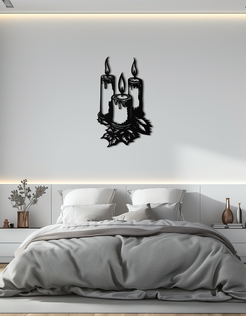 Load image into Gallery viewer, Three Candle Silhouette Metal Wall Art – Elegant Festive Decor for Cozy Interiors- KAF687
