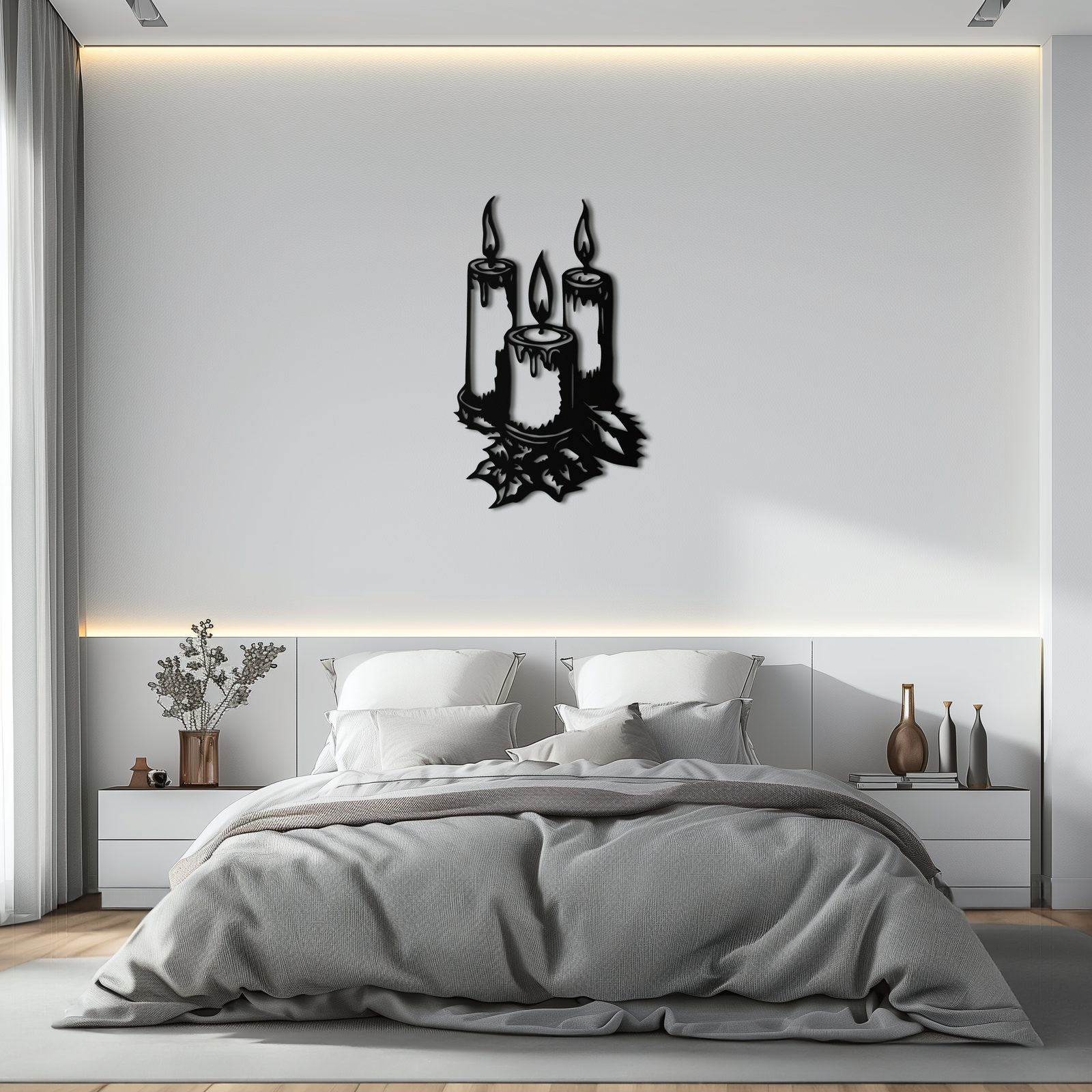 Three Candle Silhouette Metal Wall Art – Elegant Festive Decor for Cozy Interiors- KAF687