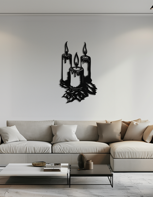 Load image into Gallery viewer, Three Candle Silhouette Metal Wall Art – Elegant Festive Decor for Cozy Interiors- KAF687
