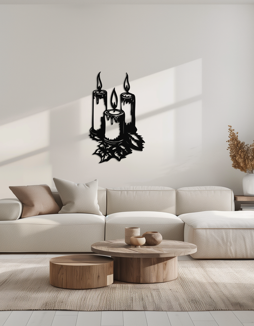 Load image into Gallery viewer, Three Candle Silhouette Metal Wall Art – Elegant Festive Decor for Cozy Interiors- KAF687
