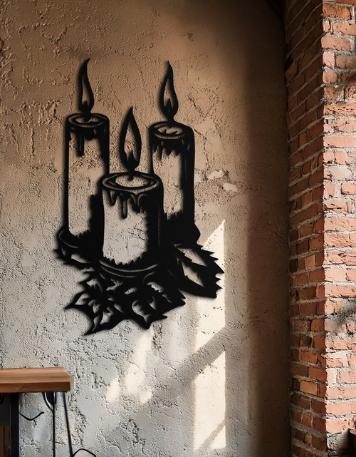 Load image into Gallery viewer, Three Candle Silhouette Metal Wall Art – Elegant Festive Decor for Cozy Interiors- KAF687
