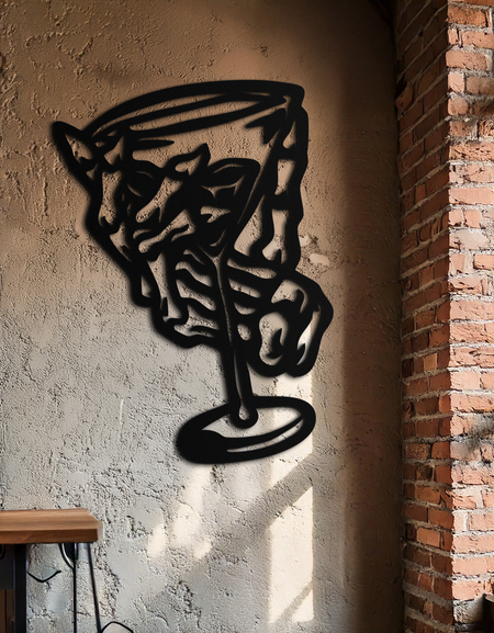 Şarap Kadehi Silüeti Metal Duvar Sanatı – Şarap Severler İçin Sanatsal Bar Dekoru- KAF689