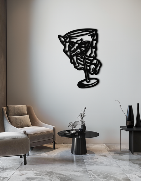Şarap Kadehi Silüeti Metal Duvar Sanatı – Şarap Severler İçin Sanatsal Bar Dekoru- KAF689