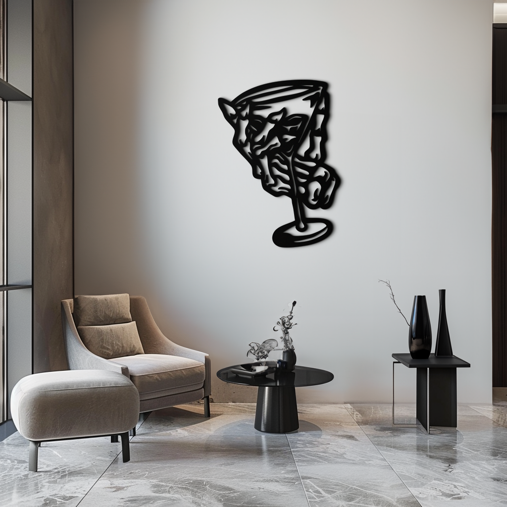 Wine Glass Silhouette Metal Wall Art – Artistic Bar Decor for Wine Lovers- KAF689