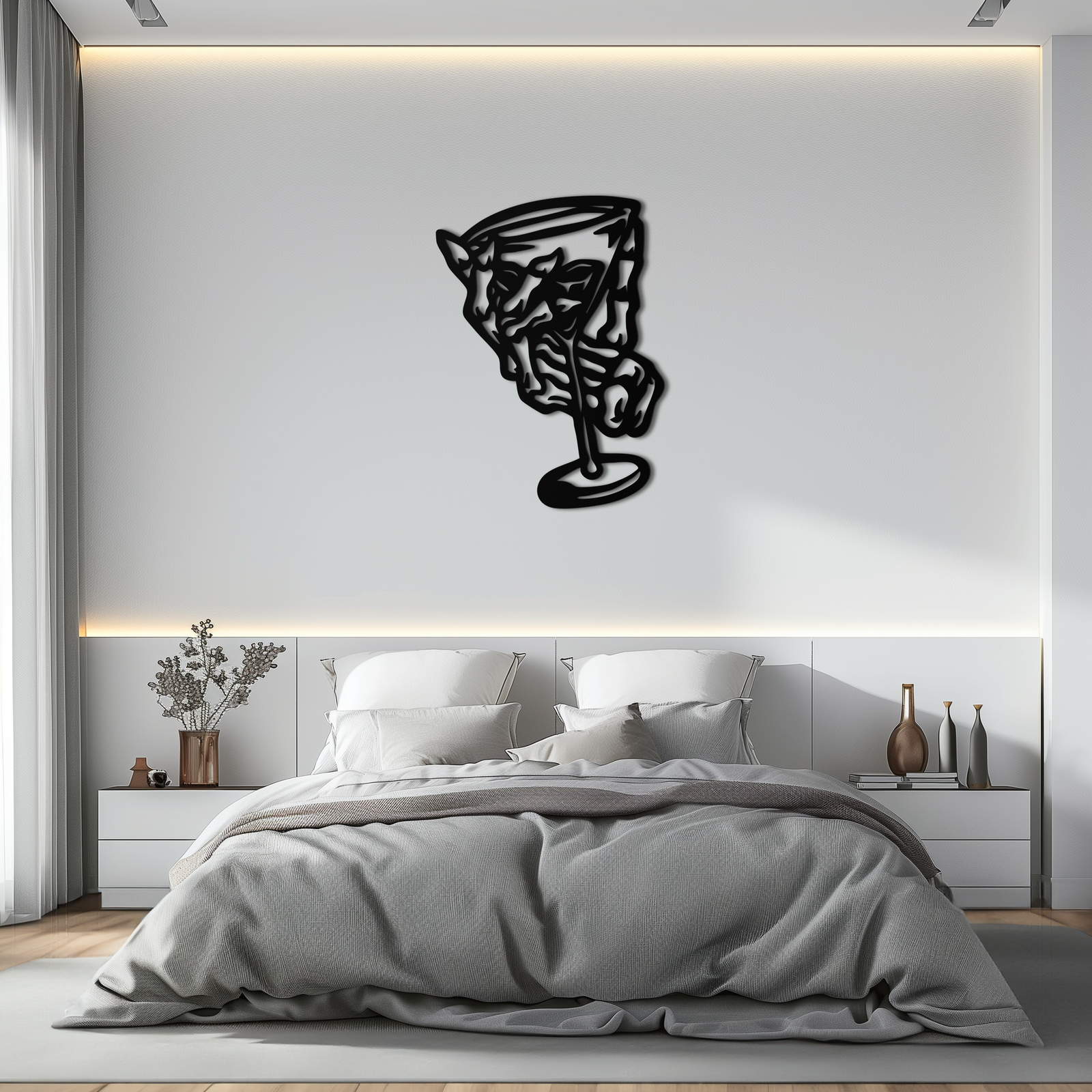 Wine Glass Silhouette Metal Wall Art – Artistic Bar Decor for Wine Lovers- KAF689