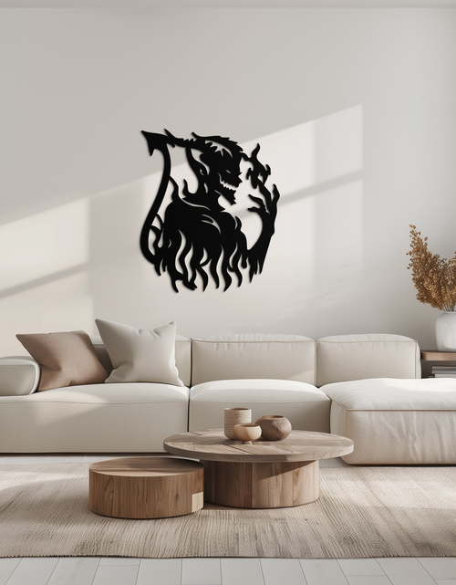 Load image into Gallery viewer, Flame Demon Silhouette Metal Wall Art – Fiery Devil Design for Bold Interiors- KAF690
