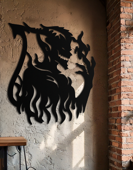 Flame Demon Silhouette Metal Wall Art – Fiery Devil Design for Bold Interiors- KAF690