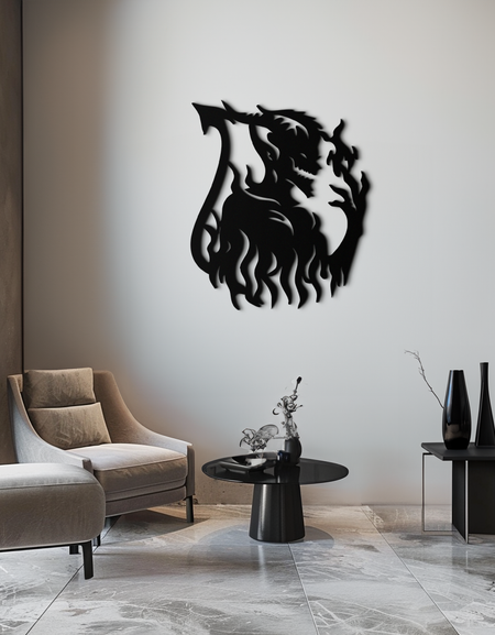 Flame Demon Silhouette Metal Wall Art – Fiery Devil Design for Bold Interiors- KAF690