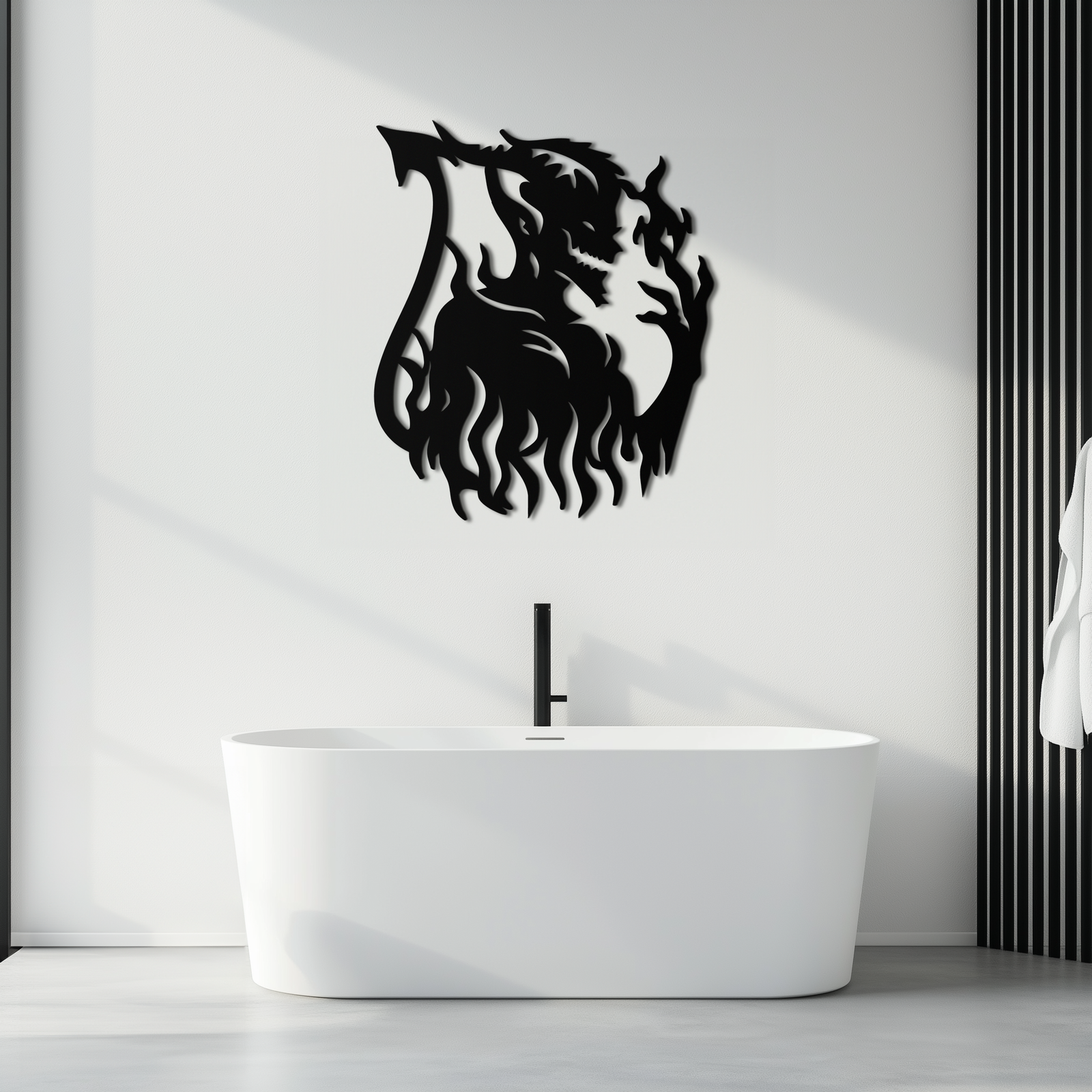 Flame Demon Silhouette Metal Wall Art – Fiery Devil Design for Bold Interiors- KAF690
