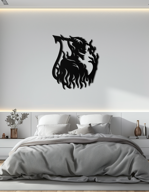 Load image into Gallery viewer, Flame Demon Silhouette Metal Wall Art – Fiery Devil Design for Bold Interiors- KAF690
