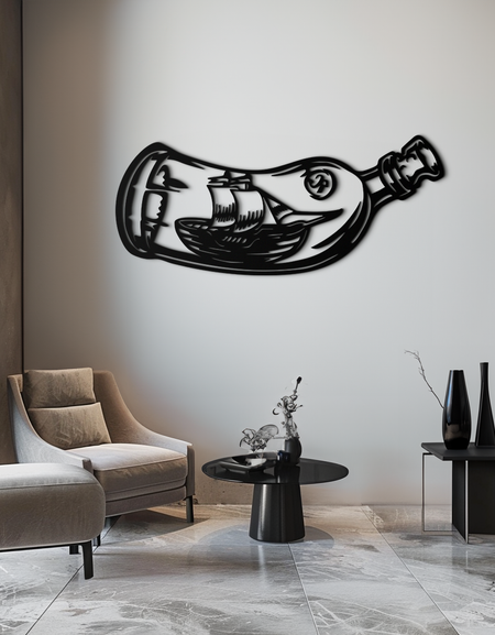 Şişede Gemi Metal Duvar Sanatı – Deniz Tutkunları İçin Deniz Silüeti Tasarımı- KAF691