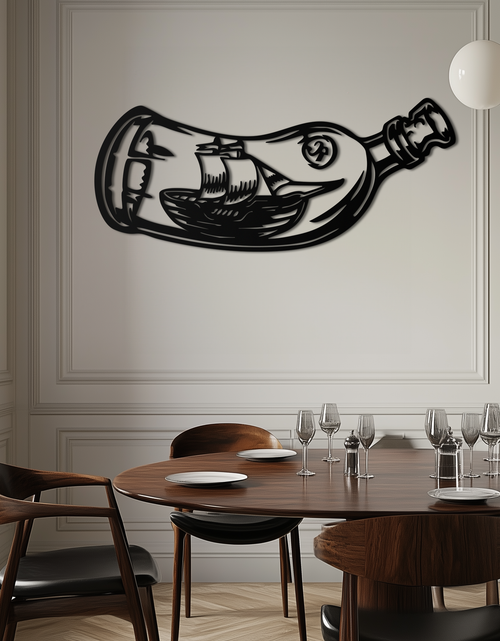 Load image into Gallery viewer, Ship in a Bottle Metal Wall Art – Nautical Silhouette Design for Sea Lovers- KAF691
