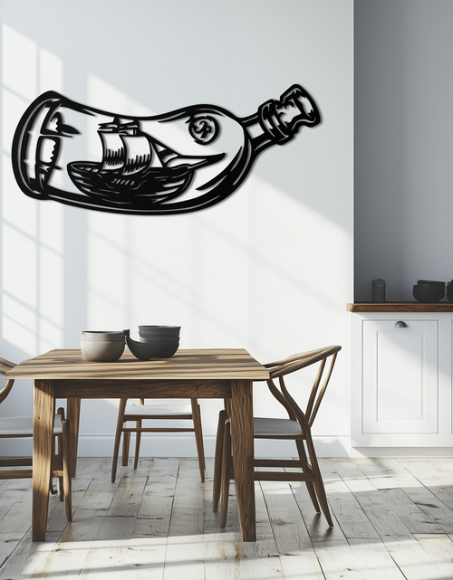 Load image into Gallery viewer, Ship in a Bottle Metal Wall Art – Nautical Silhouette Design for Sea Lovers- KAF691
