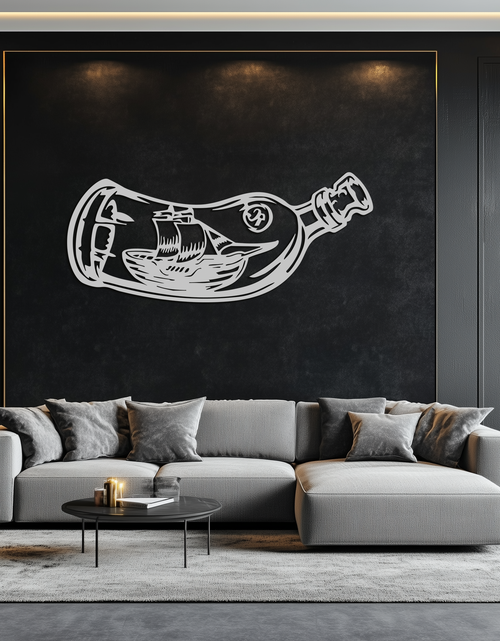 Load image into Gallery viewer, Ship in a Bottle Metal Wall Art – Nautical Silhouette Design for Sea Lovers- KAF691
