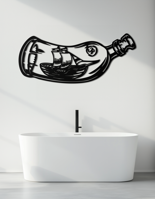 Load image into Gallery viewer, Ship in a Bottle Metal Wall Art – Nautical Silhouette Design for Sea Lovers- KAF691
