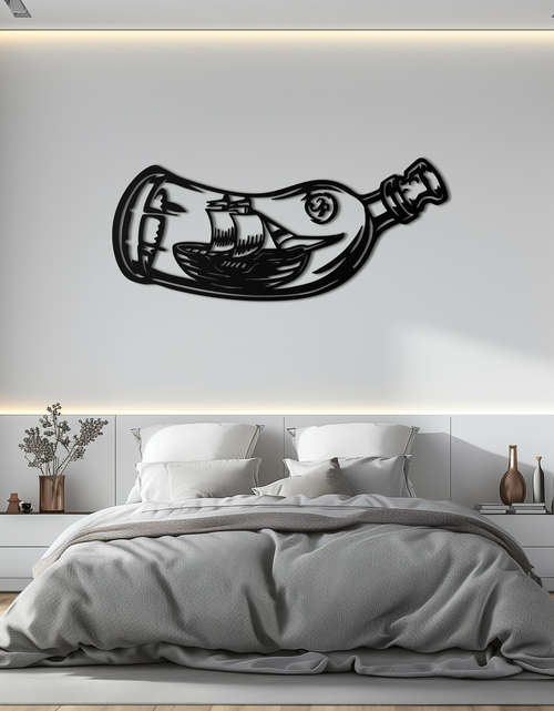Load image into Gallery viewer, Ship in a Bottle Metal Wall Art – Nautical Silhouette Design for Sea Lovers- KAF691
