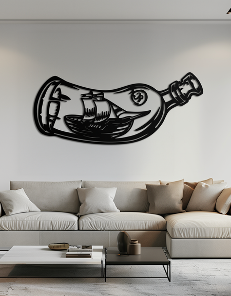 Şişede Gemi Metal Duvar Sanatı – Deniz Tutkunları İçin Deniz Silüeti Tasarımı- KAF691