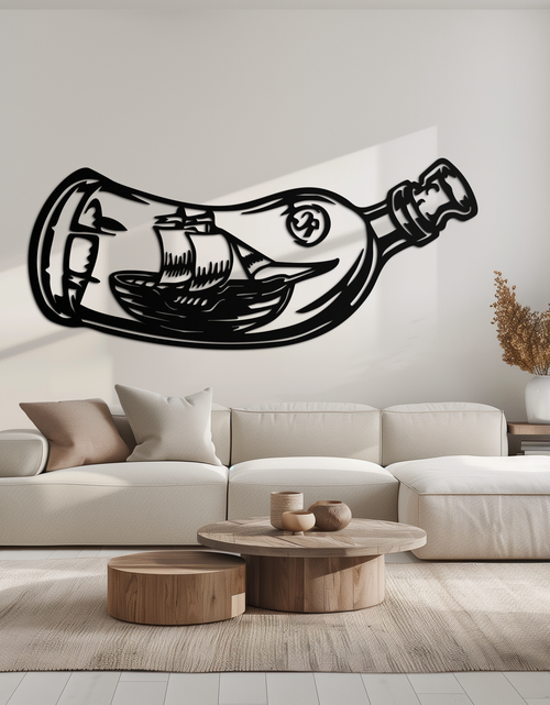 Load image into Gallery viewer, Ship in a Bottle Metal Wall Art – Nautical Silhouette Design for Sea Lovers- KAF691
