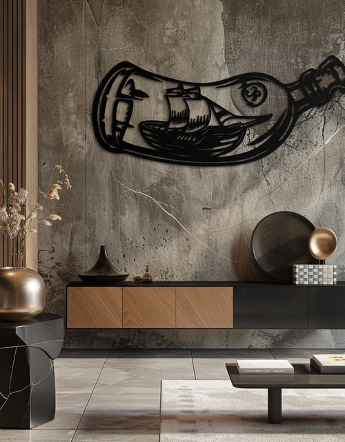 Load image into Gallery viewer, Ship in a Bottle Metal Wall Art – Nautical Silhouette Design for Sea Lovers- KAF691

