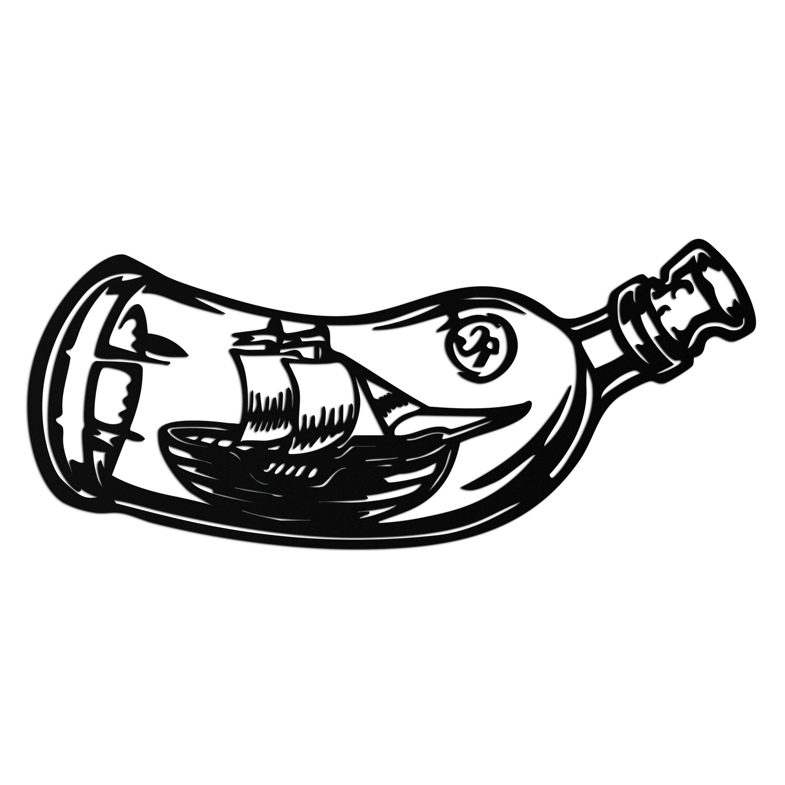 Ship in a Bottle Metal Wall Art – Nautical Silhouette Design for Sea Lovers- KAF691