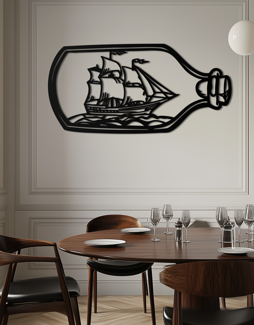 Load image into Gallery viewer, Sailboat in a Bottle Metal Wall Art – Nautical-Inspired Silhouette for Ocean Dreamers- KAF692
