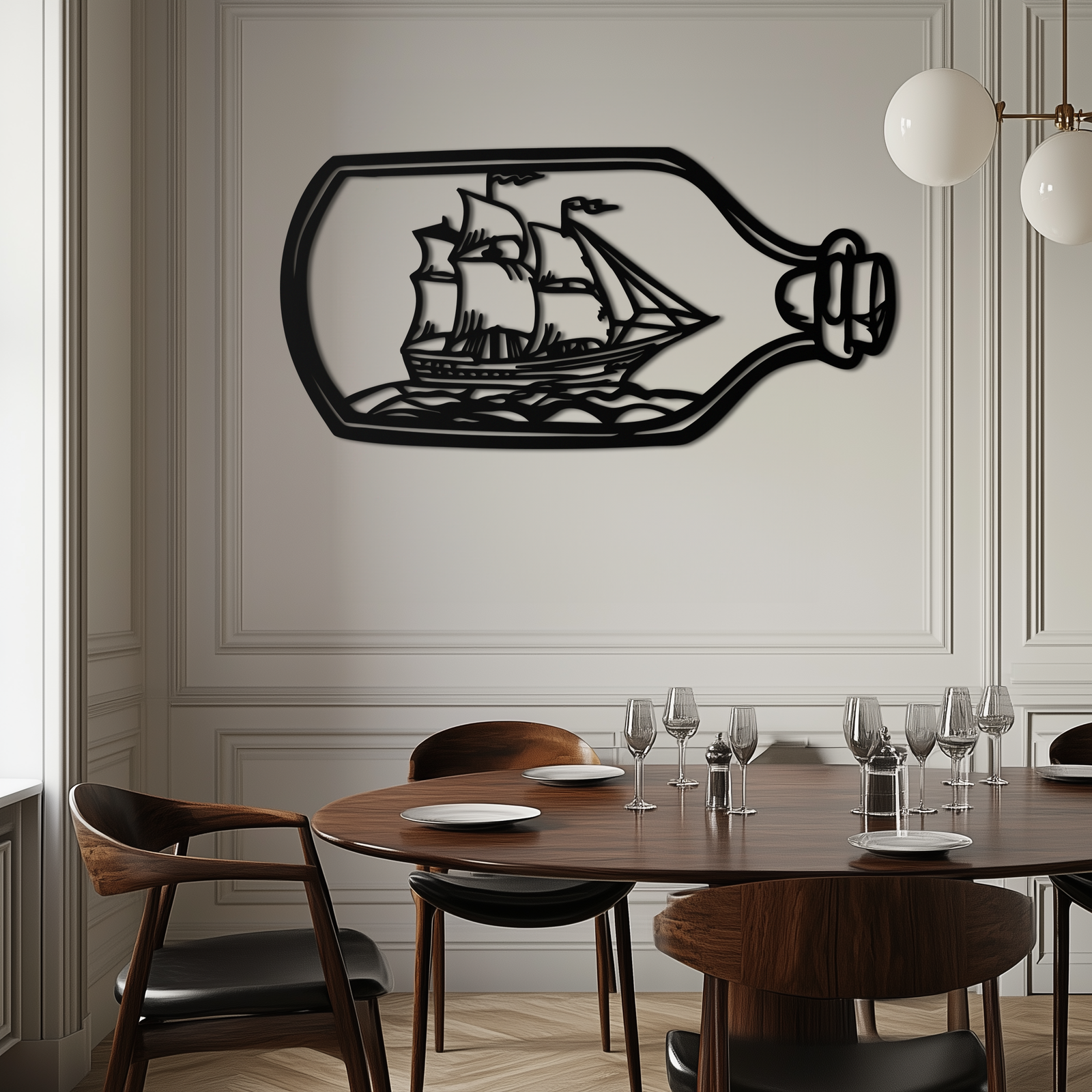 Sailboat in a Bottle Metal Wall Art – Nautical-Inspired Silhouette for Ocean Dreamers- KAF692