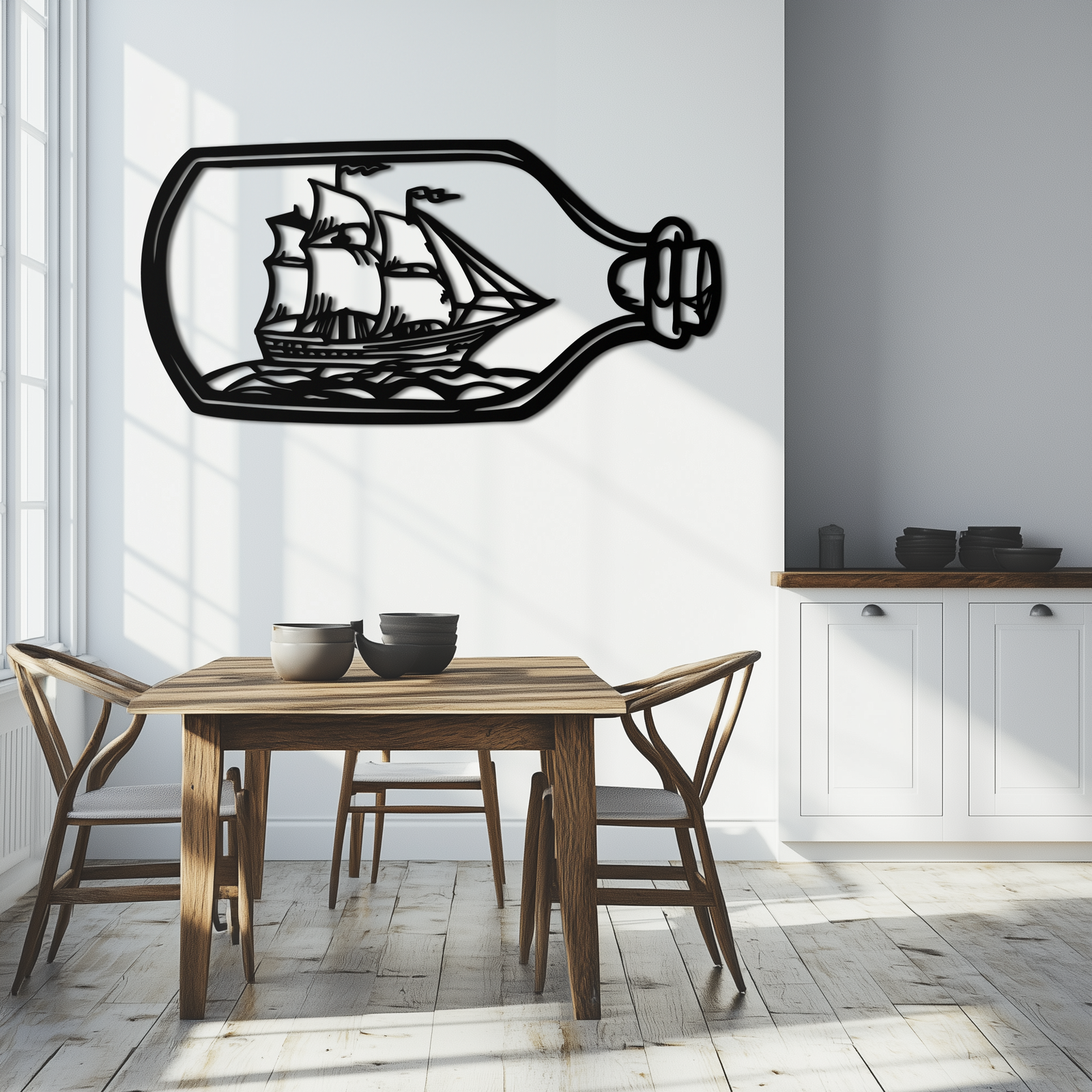Sailboat in a Bottle Metal Wall Art – Nautical-Inspired Silhouette for Ocean Dreamers- KAF692