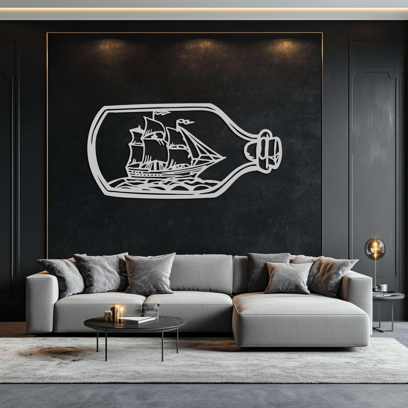 Sailboat in a Bottle Metal Wall Art – Nautical-Inspired Silhouette for Ocean Dreamers- KAF692