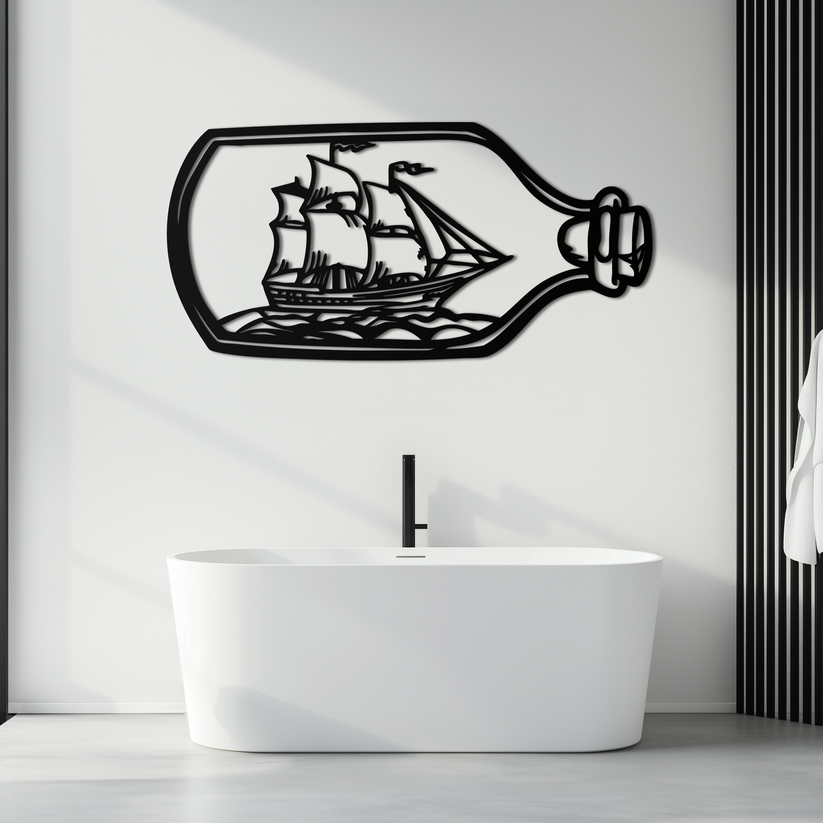 Sailboat in a Bottle Metal Wall Art – Nautical-Inspired Silhouette for Ocean Dreamers- KAF692