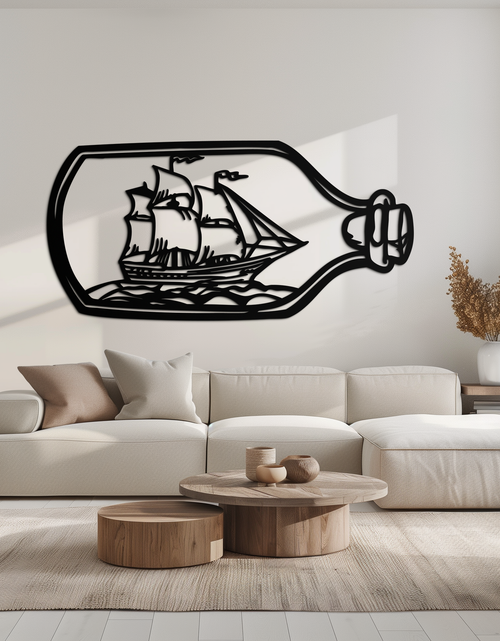 Load image into Gallery viewer, Sailboat in a Bottle Metal Wall Art – Nautical-Inspired Silhouette for Ocean Dreamers- KAF692
