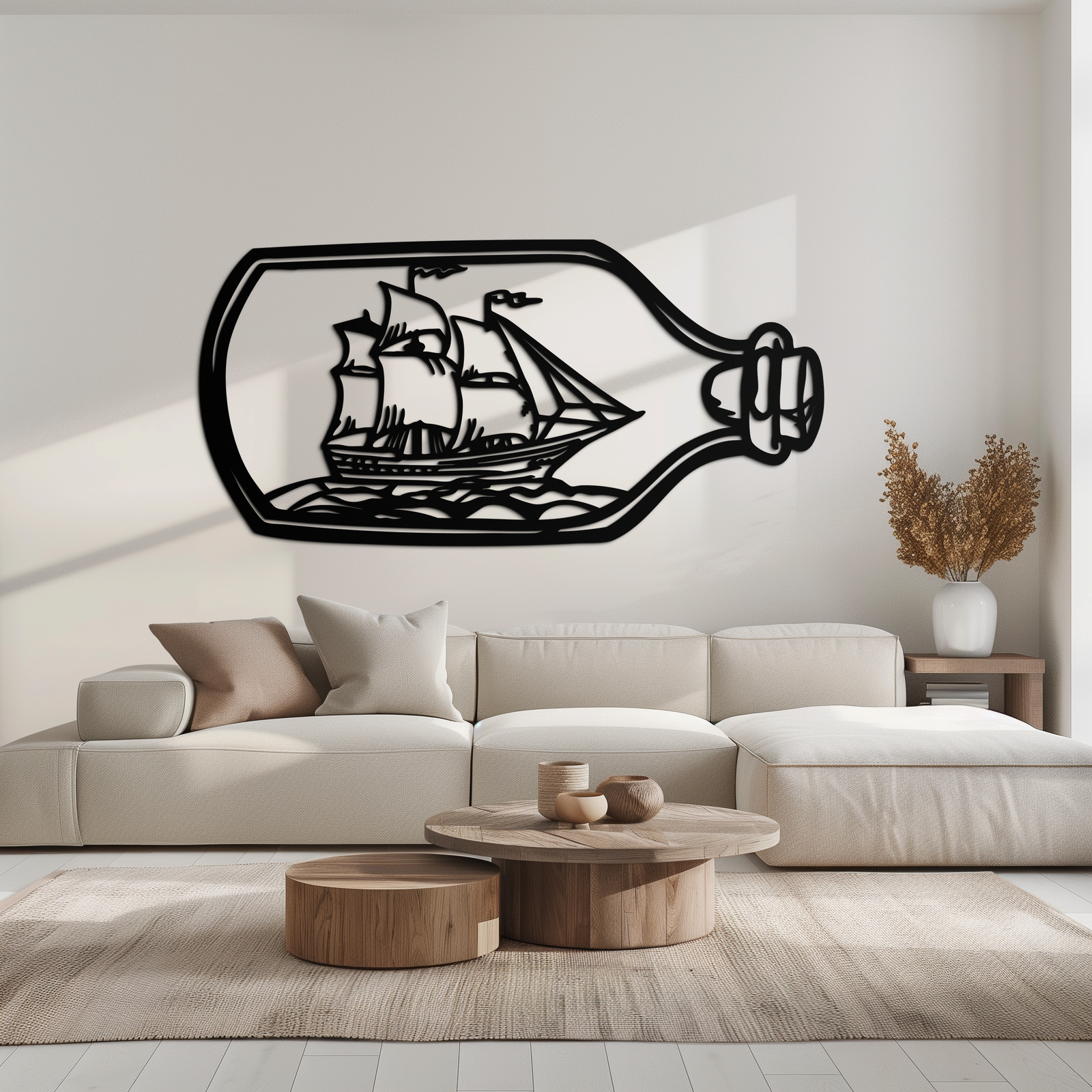 Sailboat in a Bottle Metal Wall Art – Nautical-Inspired Silhouette for Ocean Dreamers- KAF692