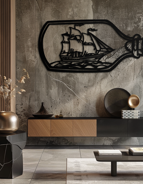 Load image into Gallery viewer, Sailboat in a Bottle Metal Wall Art – Nautical-Inspired Silhouette for Ocean Dreamers- KAF692
