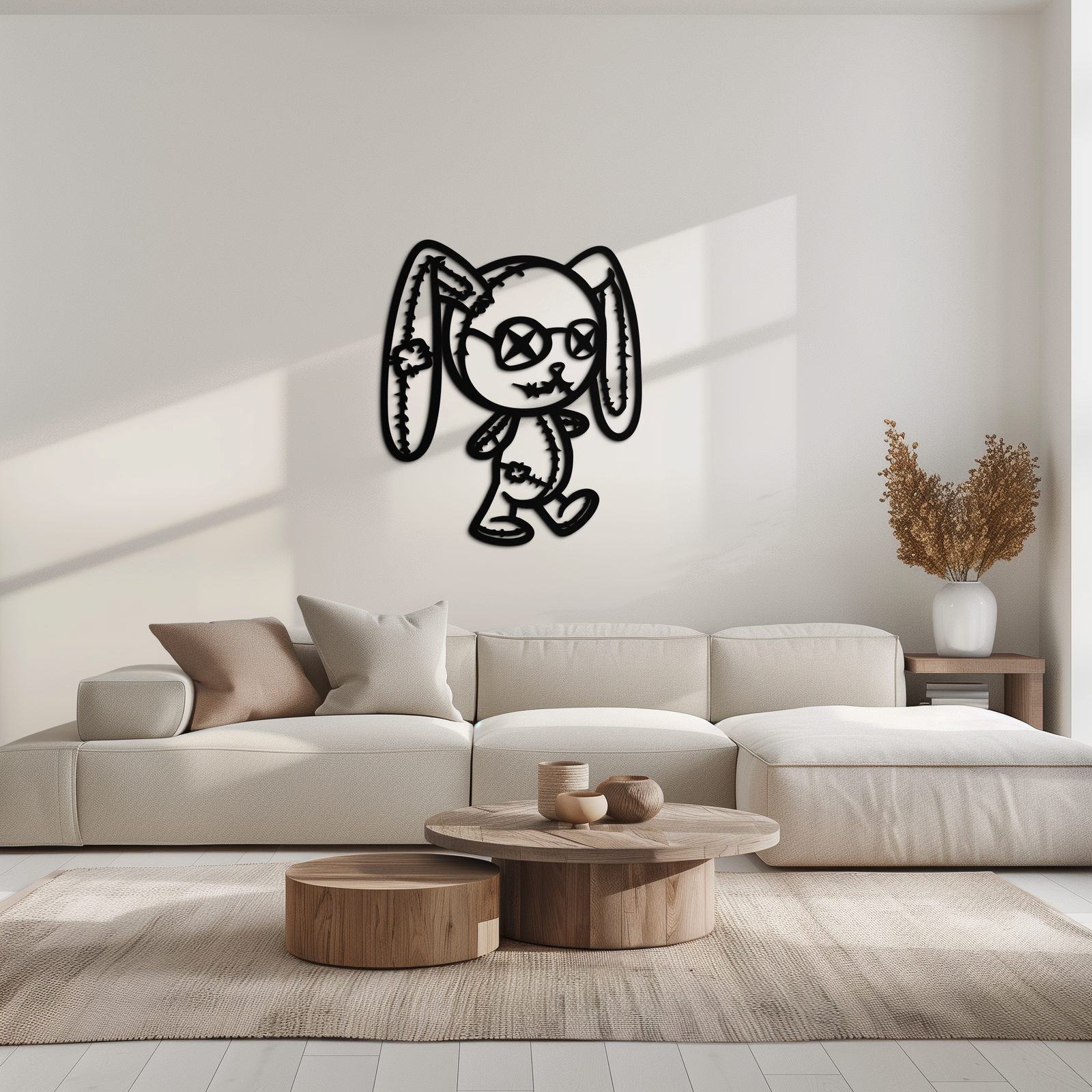Patchwork Bunny Metal Duvar Sanatı – Rahat Mekanlar İçin Tuhaf Siluet Tasarımı - KAF693