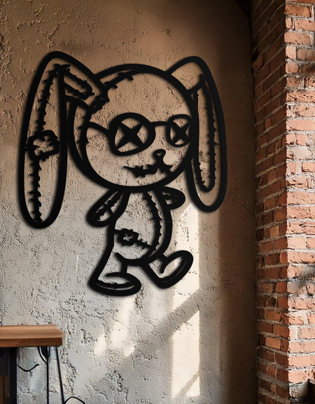 Patchwork Bunny Metal Duvar Sanatı – Rahat Mekanlar İçin Tuhaf Siluet Tasarımı - KAF693