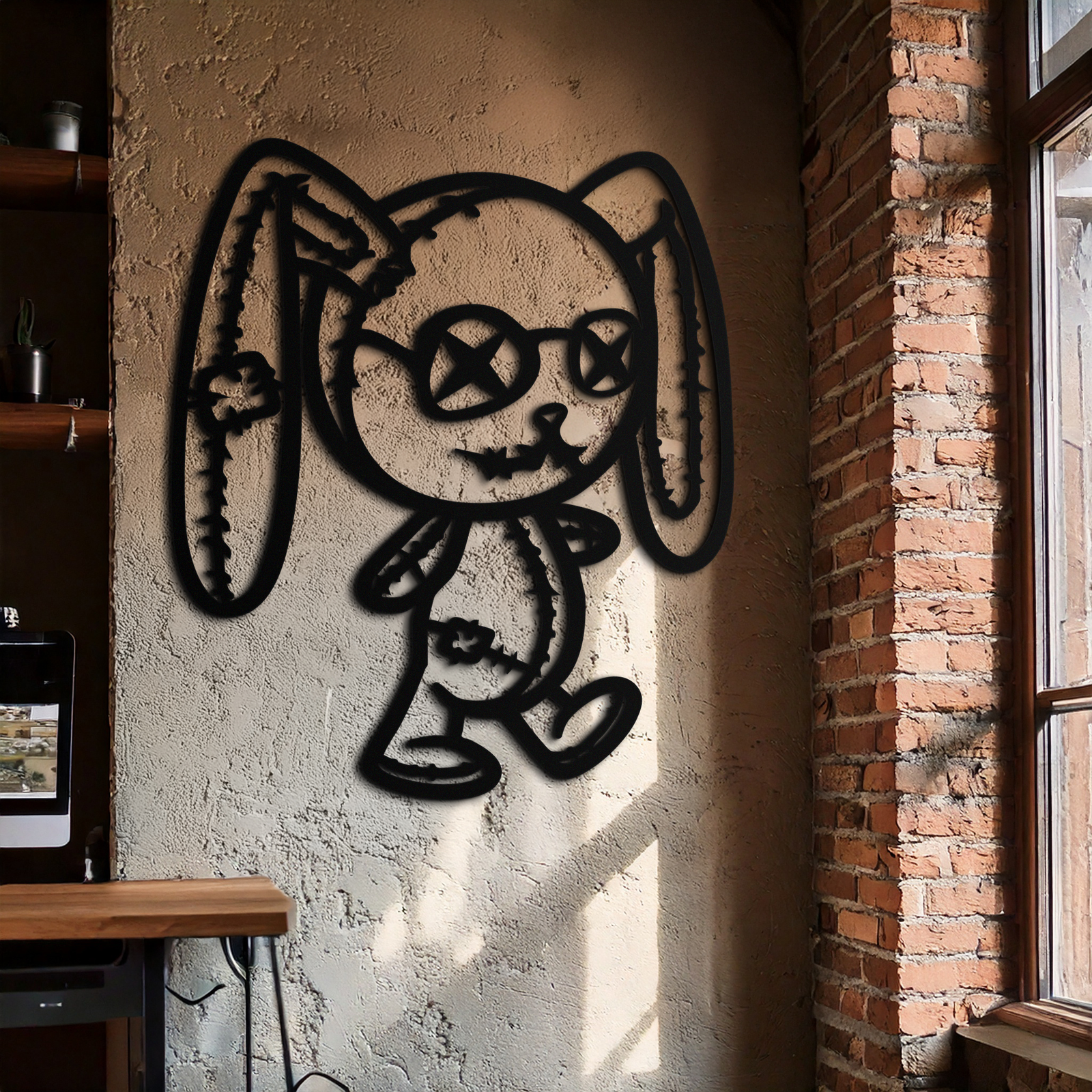 Patchwork Bunny Metal Duvar Sanatı – Rahat Mekanlar İçin Tuhaf Siluet Tasarımı - KAF693