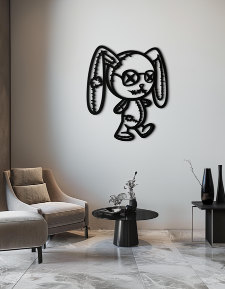 Patchwork Bunny Metal Duvar Sanatı – Rahat Mekanlar İçin Tuhaf Siluet Tasarımı - KAF693