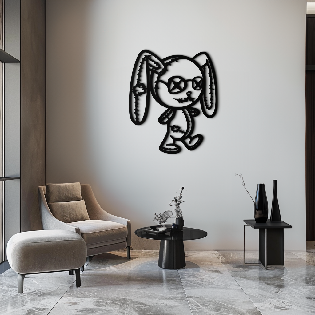 Patchwork Bunny Metal Duvar Sanatı – Rahat Mekanlar İçin Tuhaf Siluet Tasarımı - KAF693