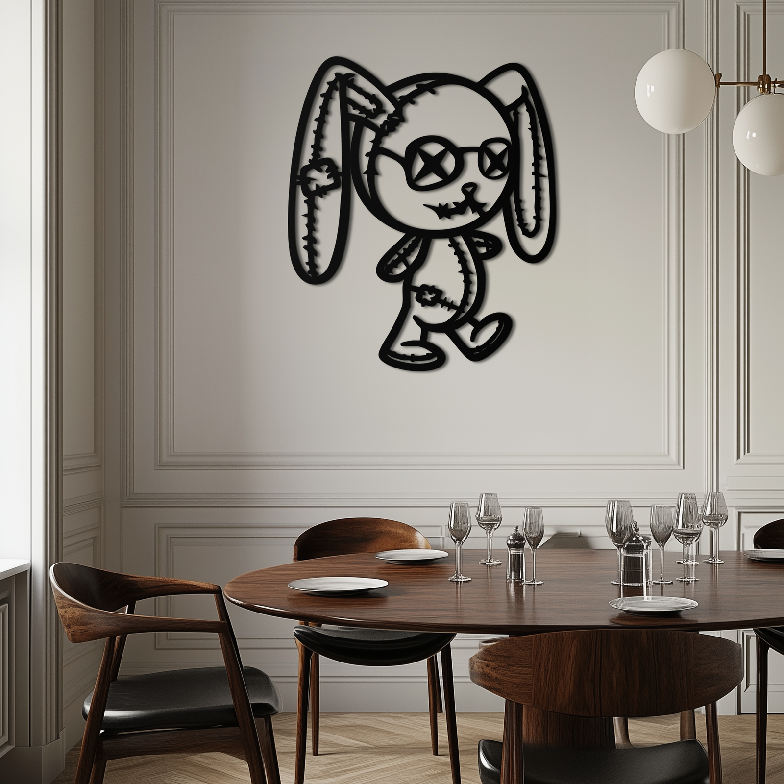 Patchwork Bunny Metal Duvar Sanatı – Rahat Mekanlar İçin Tuhaf Siluet Tasarımı - KAF693