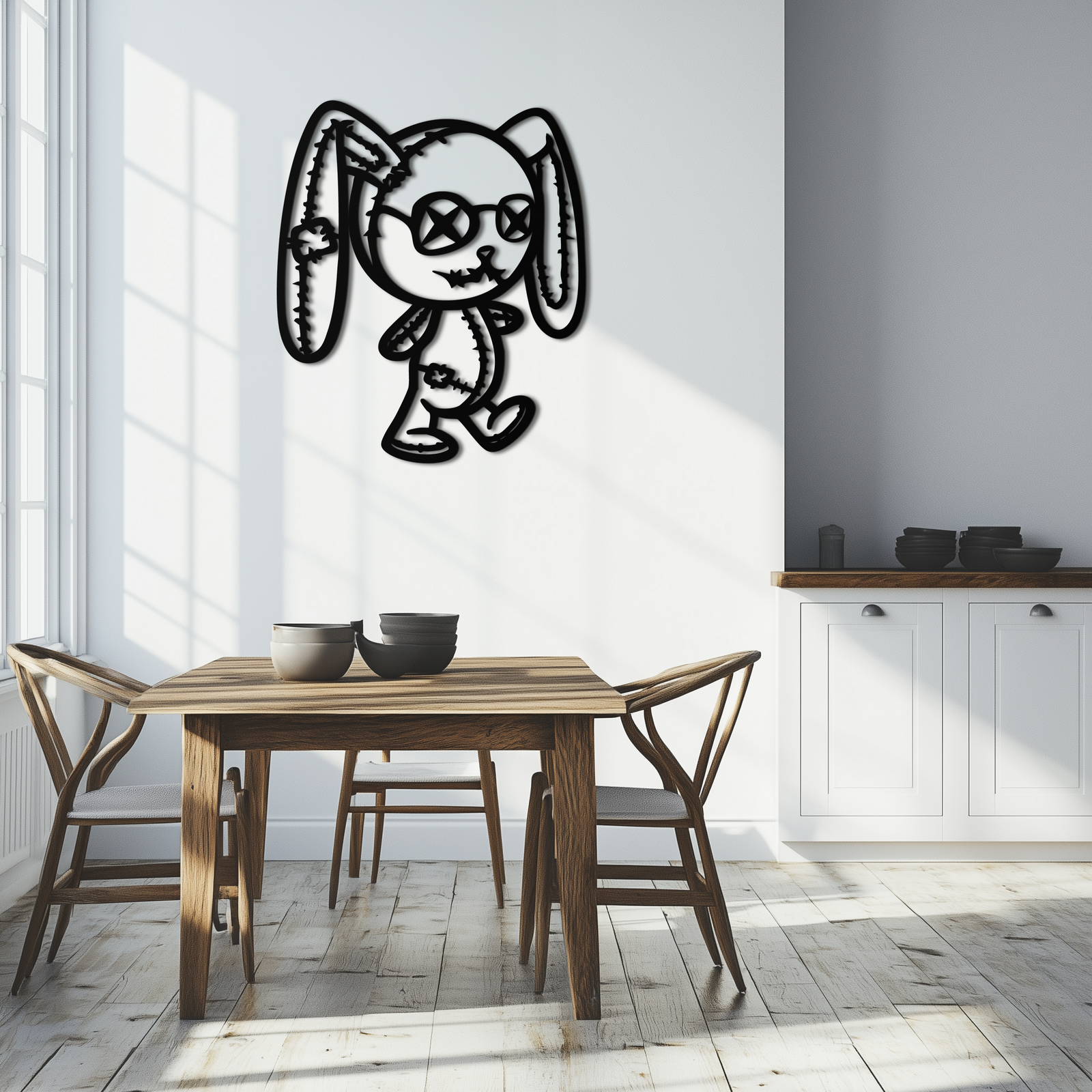 Patchwork Bunny Metal Duvar Sanatı – Rahat Mekanlar İçin Tuhaf Siluet Tasarımı - KAF693