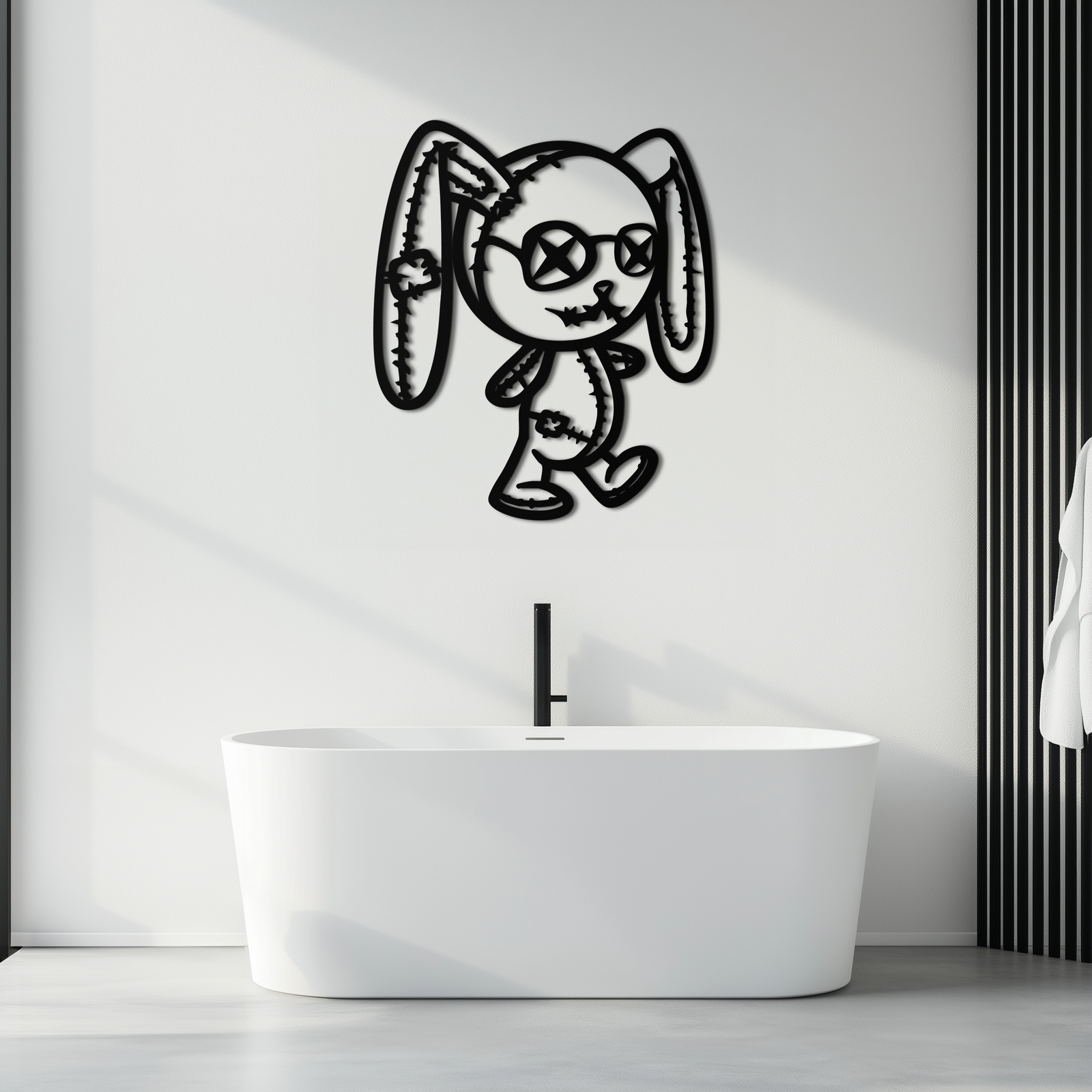 Patchwork Bunny Metal Duvar Sanatı – Rahat Mekanlar İçin Tuhaf Siluet Tasarımı - KAF693