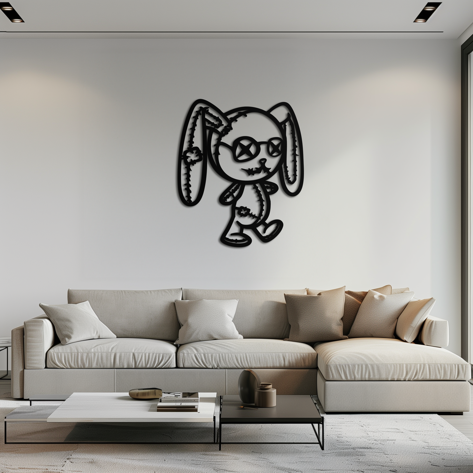 Patchwork Bunny Metal Duvar Sanatı – Rahat Mekanlar İçin Tuhaf Siluet Tasarımı - KAF693