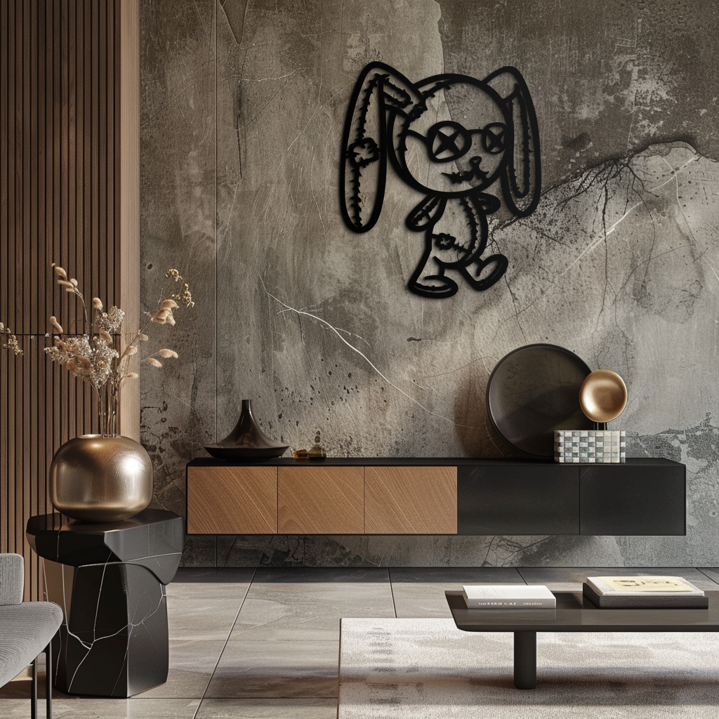 Patchwork Bunny Metal Duvar Sanatı – Rahat Mekanlar İçin Tuhaf Siluet Tasarımı - KAF693