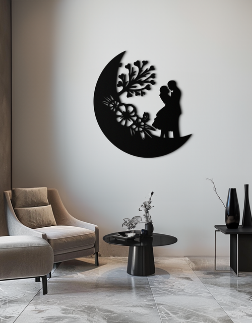 Load image into Gallery viewer, : Lovers on the Moon Metal Wall Art – Romantic Silhouette for Dreamy Interiors- KAF695
