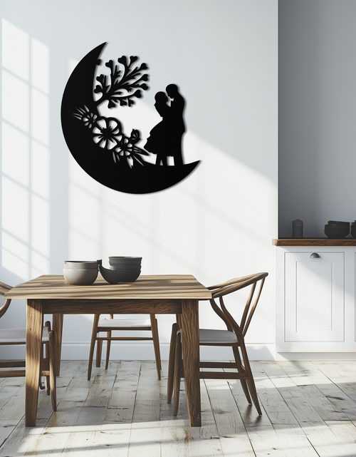 Load image into Gallery viewer, : Lovers on the Moon Metal Wall Art – Romantic Silhouette for Dreamy Interiors- KAF695
