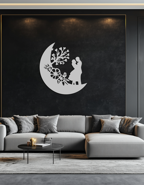 Load image into Gallery viewer, : Lovers on the Moon Metal Wall Art – Romantic Silhouette for Dreamy Interiors- KAF695
