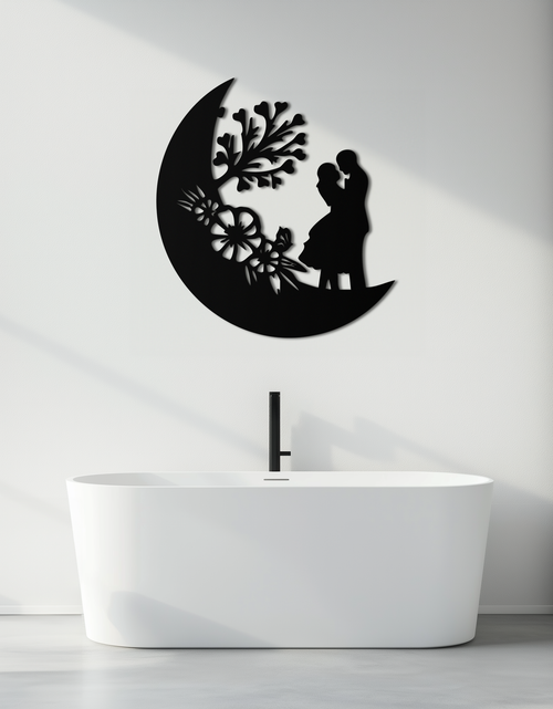 Load image into Gallery viewer, : Lovers on the Moon Metal Wall Art – Romantic Silhouette for Dreamy Interiors- KAF695
