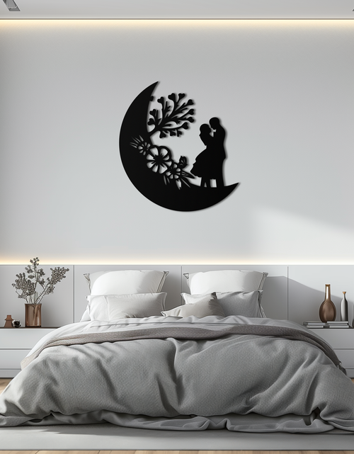 Load image into Gallery viewer, : Lovers on the Moon Metal Wall Art – Romantic Silhouette for Dreamy Interiors- KAF695
