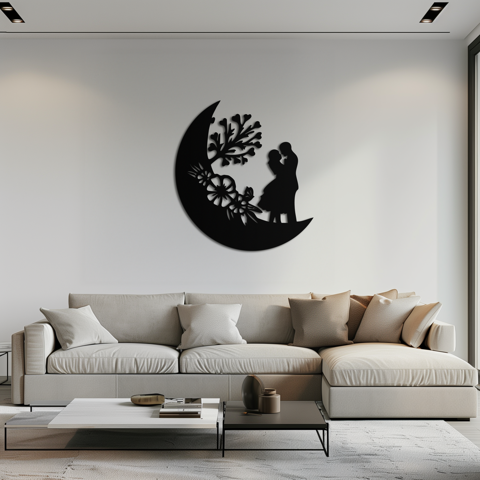 : Lovers on the Moon Metal Wall Art – Romantic Silhouette for Dreamy Interiors- KAF695